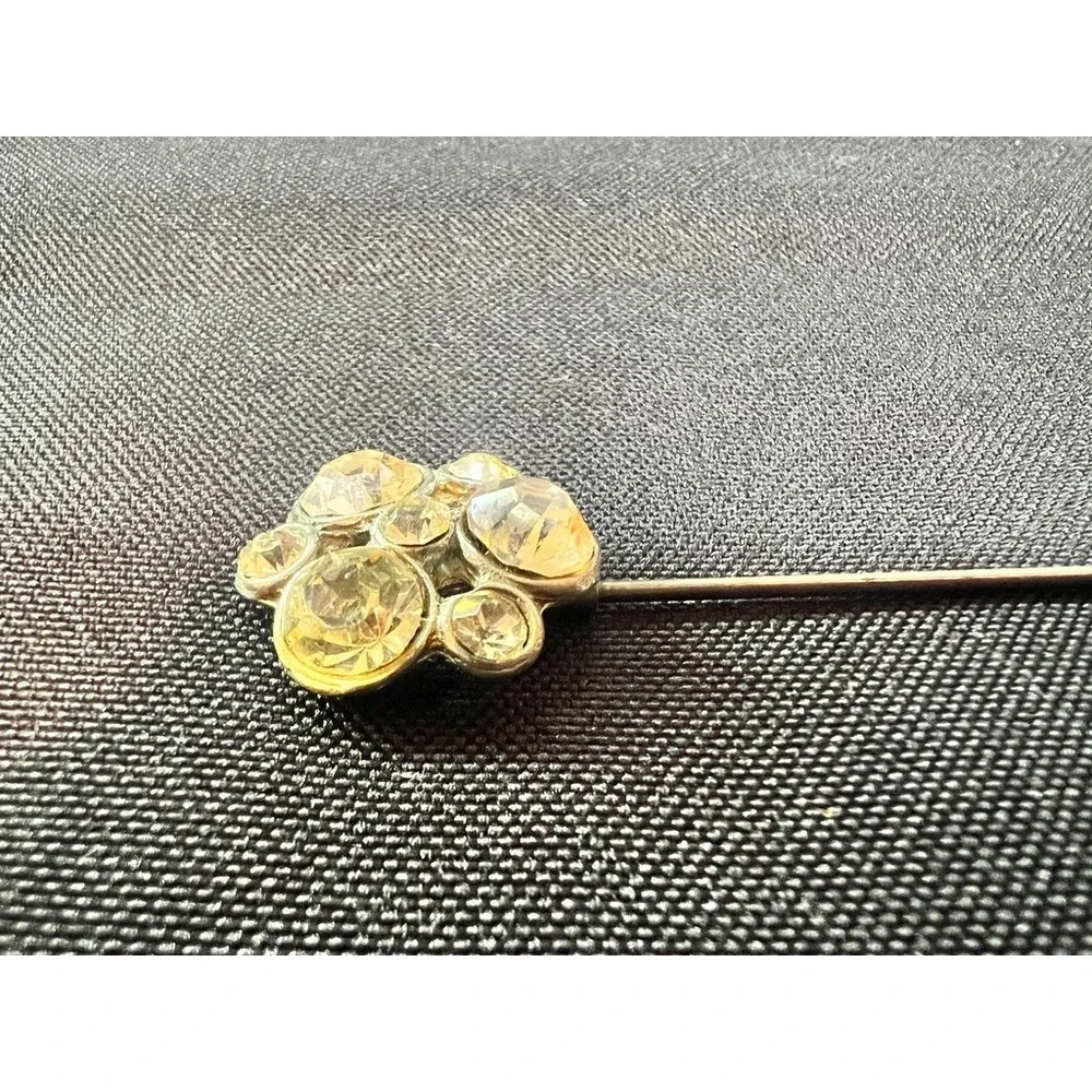 Vintage Rhinestone Collar Pin Silver Tone Double Floral Ends Bar Brooch 2.25